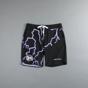LIGHTNING STAGE SHORTS IN BLACK/PURPLE LIGHTNING size 30